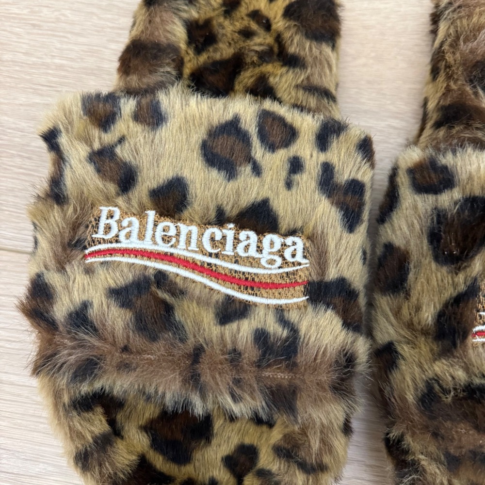 Balenciaga Furry Slide Sandals Leopard Print Faux Fur Campaign Logo Brown EU 42 - Picture 3 of 4